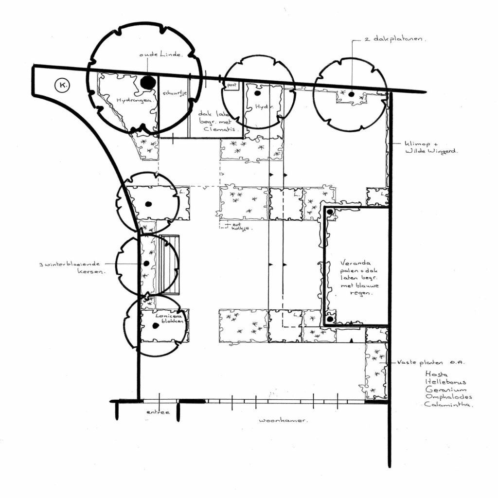 Ontwerp voor kleine stadstuin met overkapping